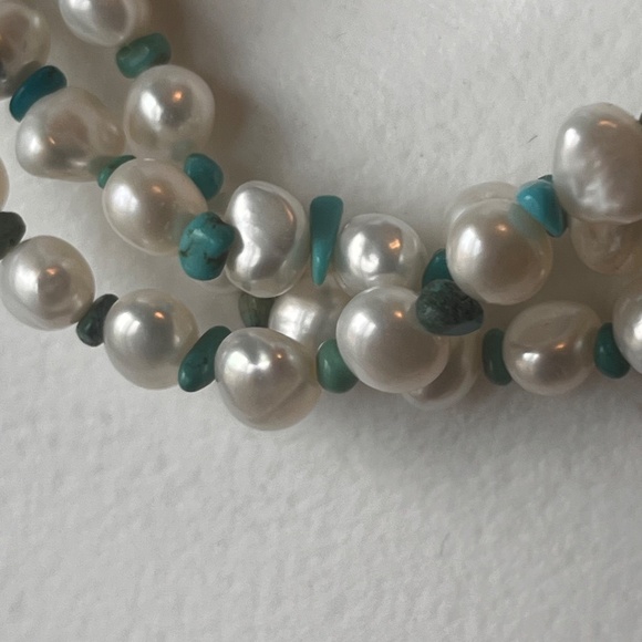 Rare Fresh Water Pearls & Turquoise Three Strand Necklace - Picture 3 of 14